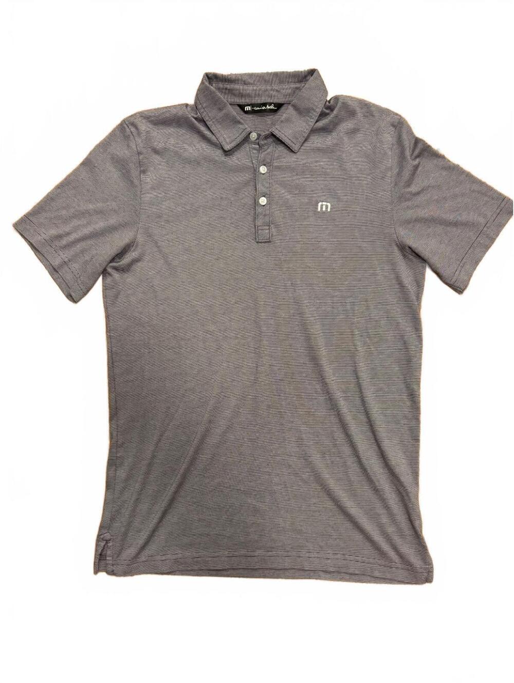 TravisMathew Men's Medium Purple/Grey Striped Polo Shirt